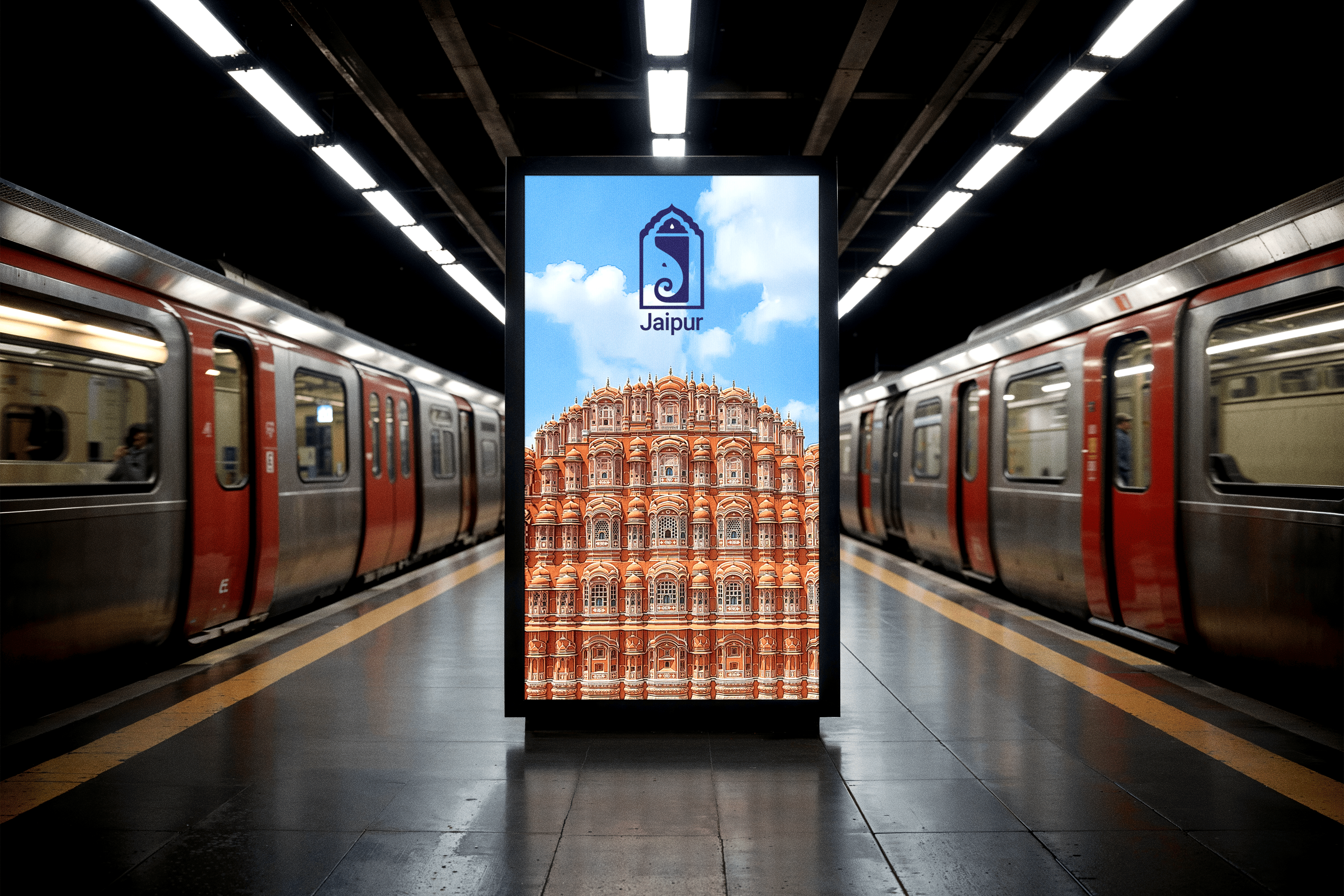Promotional poster mockup for Jaipur Travel Campaign displayed in an urban setting